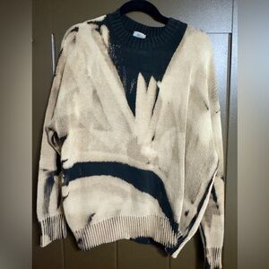 Abstract Black and Cream Women's Crewneck Sweater